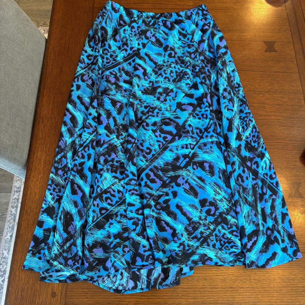 Bob Mackie Wearable Art Blue Abstract Animal Print Maxi Skirt Womens Medium